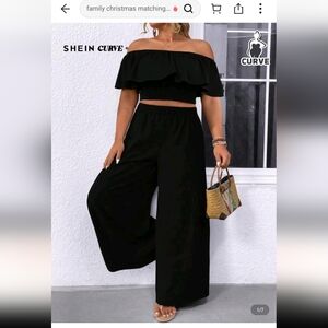 SHEIN Black Textured Top And Pants Set